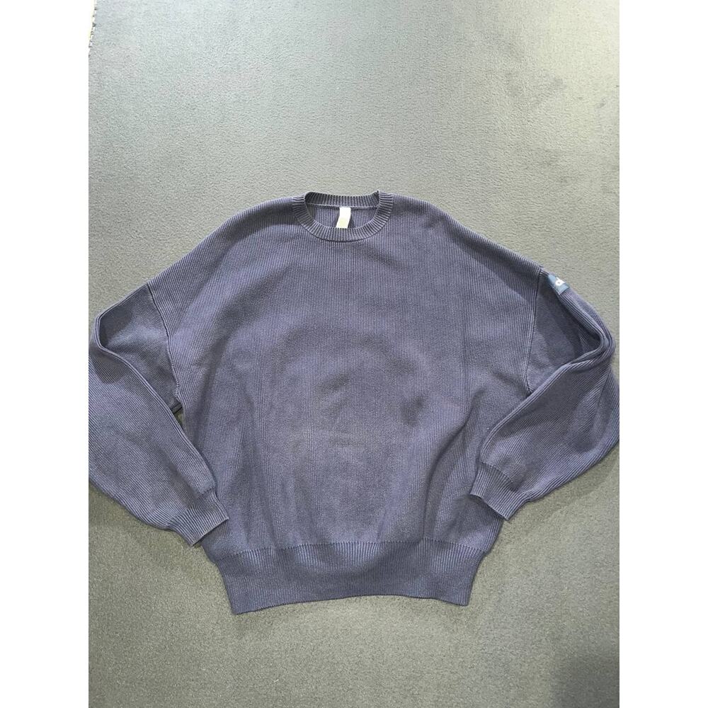 Alo Yoga Scholar Crew Neck Sweater oversized Y2K knit Bluestone Medium A010069 - Picture 3 of 10